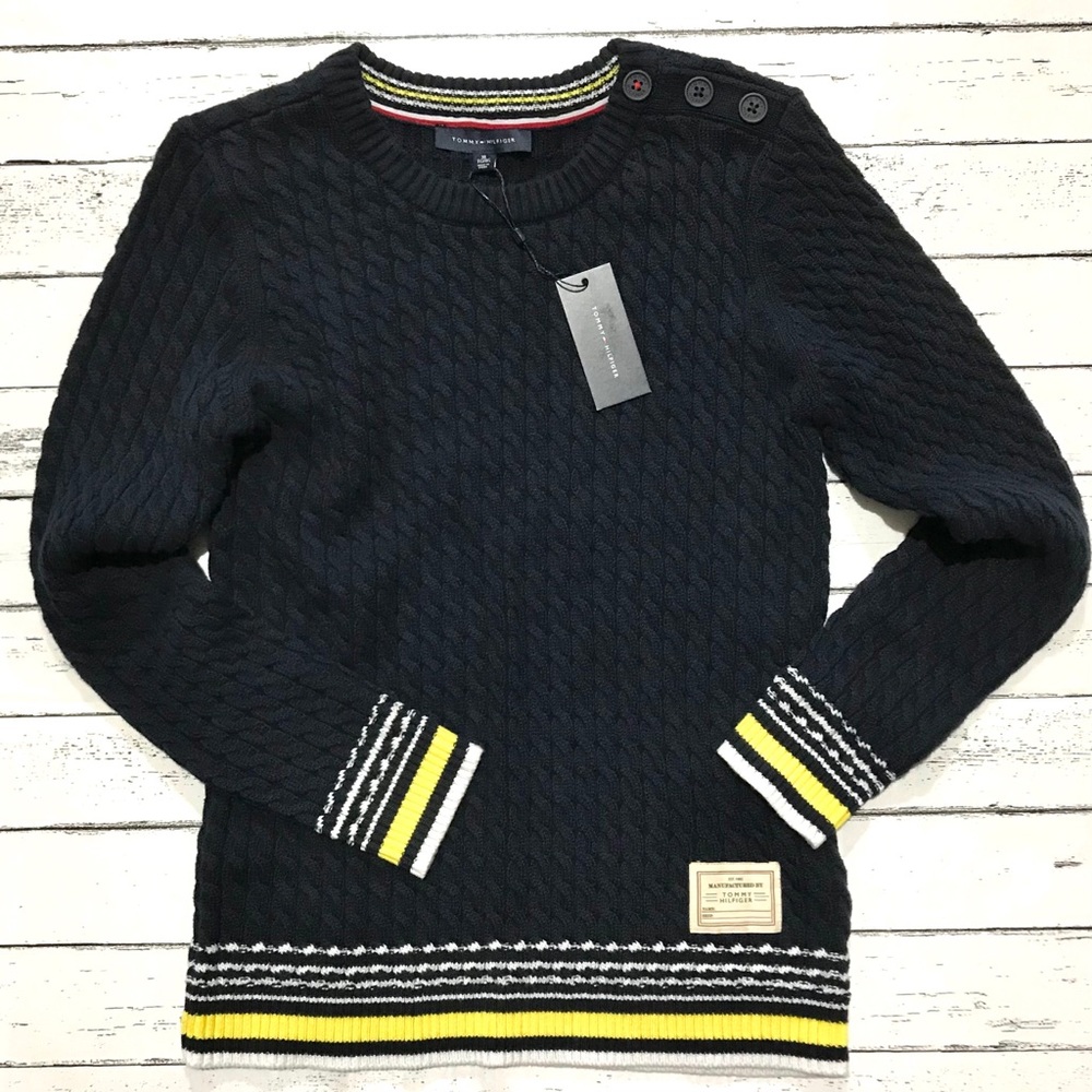 Tommy Hilfiger Button Shoulder Cable Knit Crewneck Sweater - Picture 9 of 16